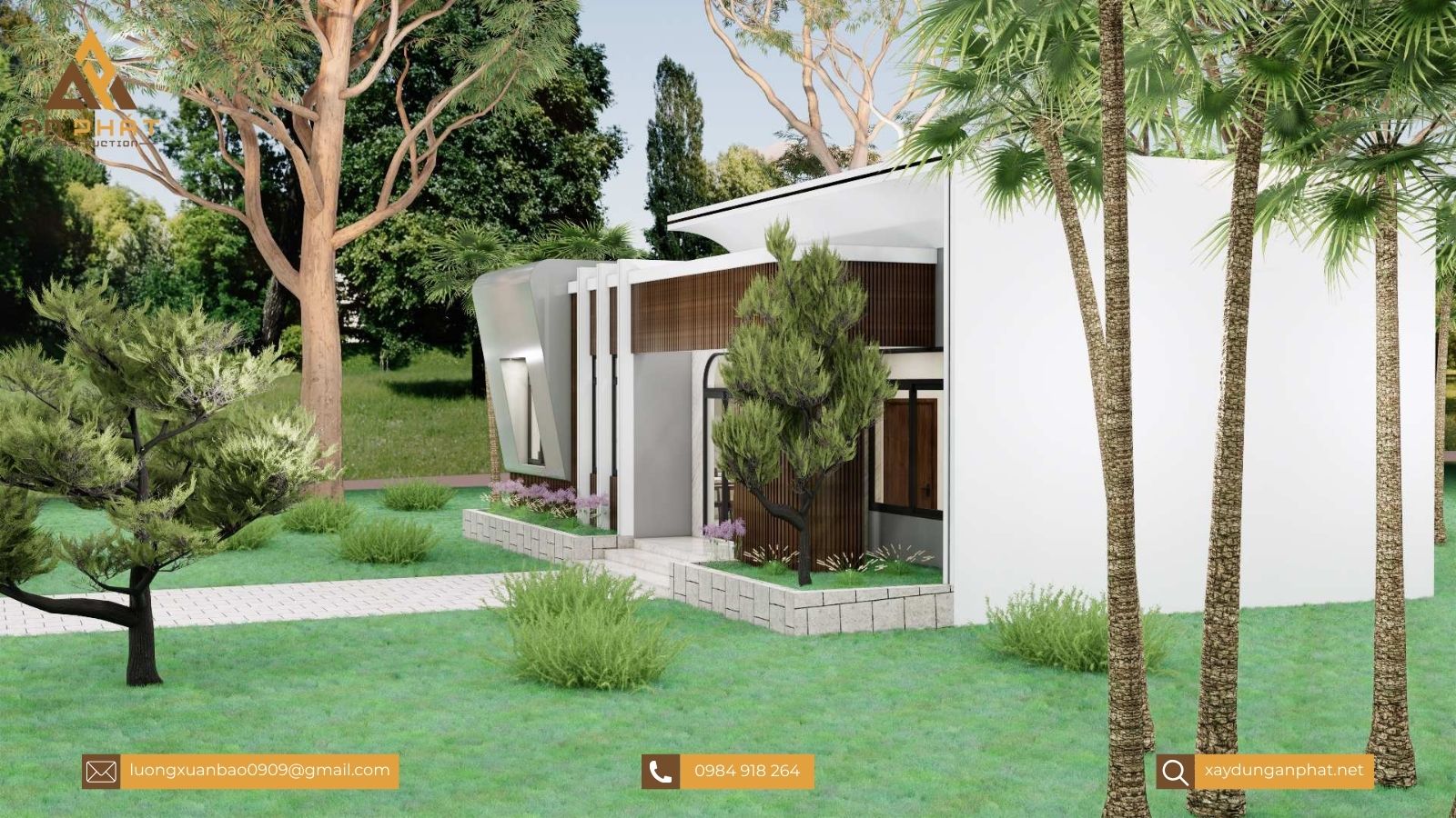 Nhà cấp 4 mái bằng ở nông thôn 15x8.5, 3 phòng ngủ