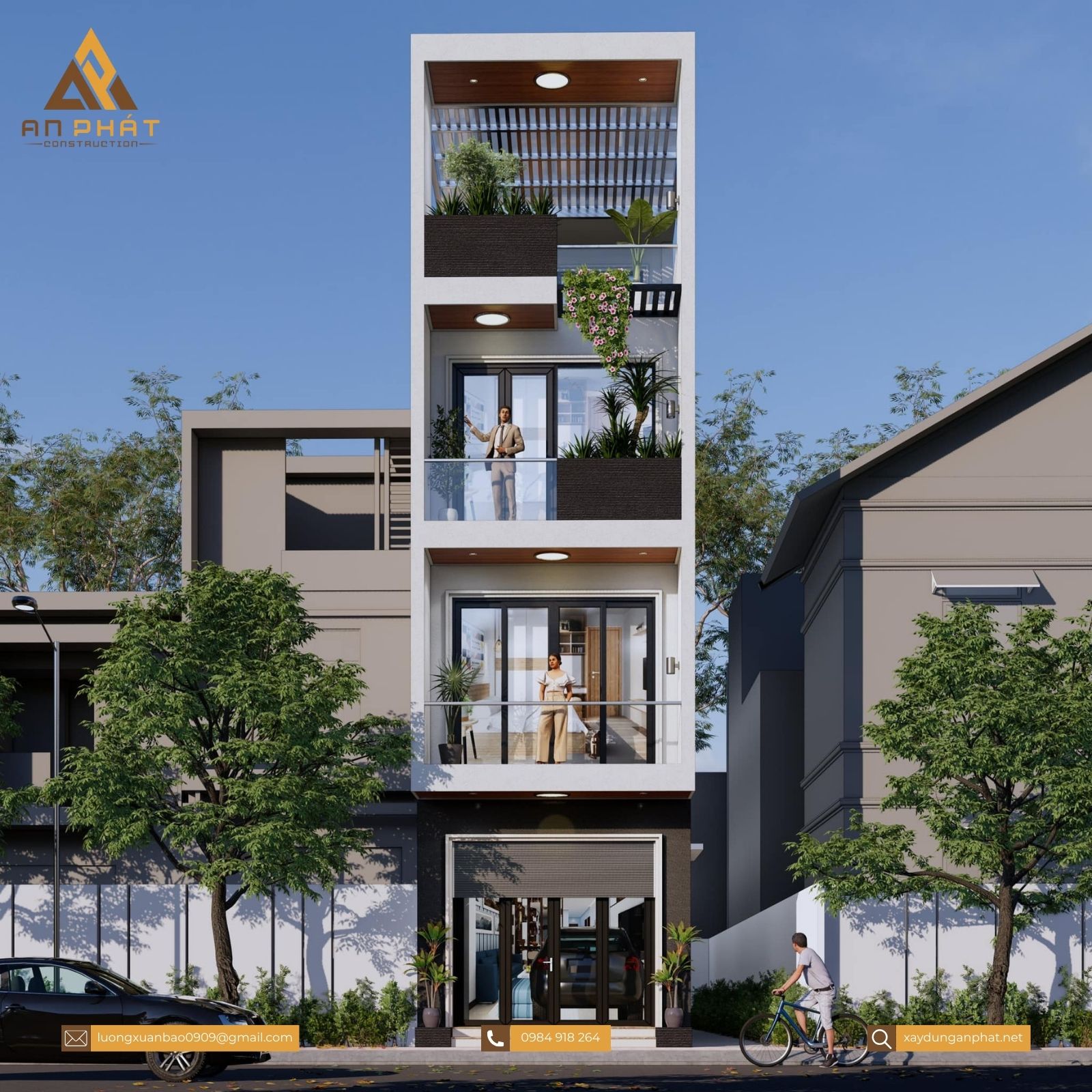 Nhà phố 1 trệt 3 lầu hiện đại