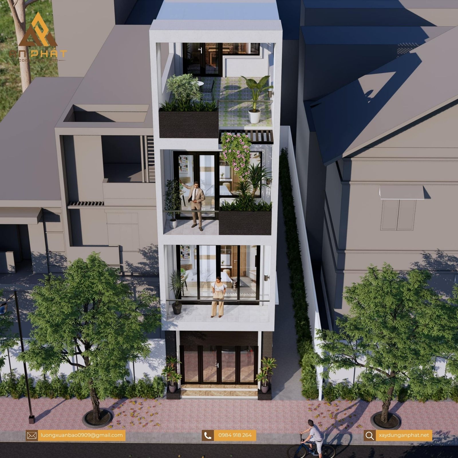 Nhà phố 1 trệt 3 lầu hiện đại