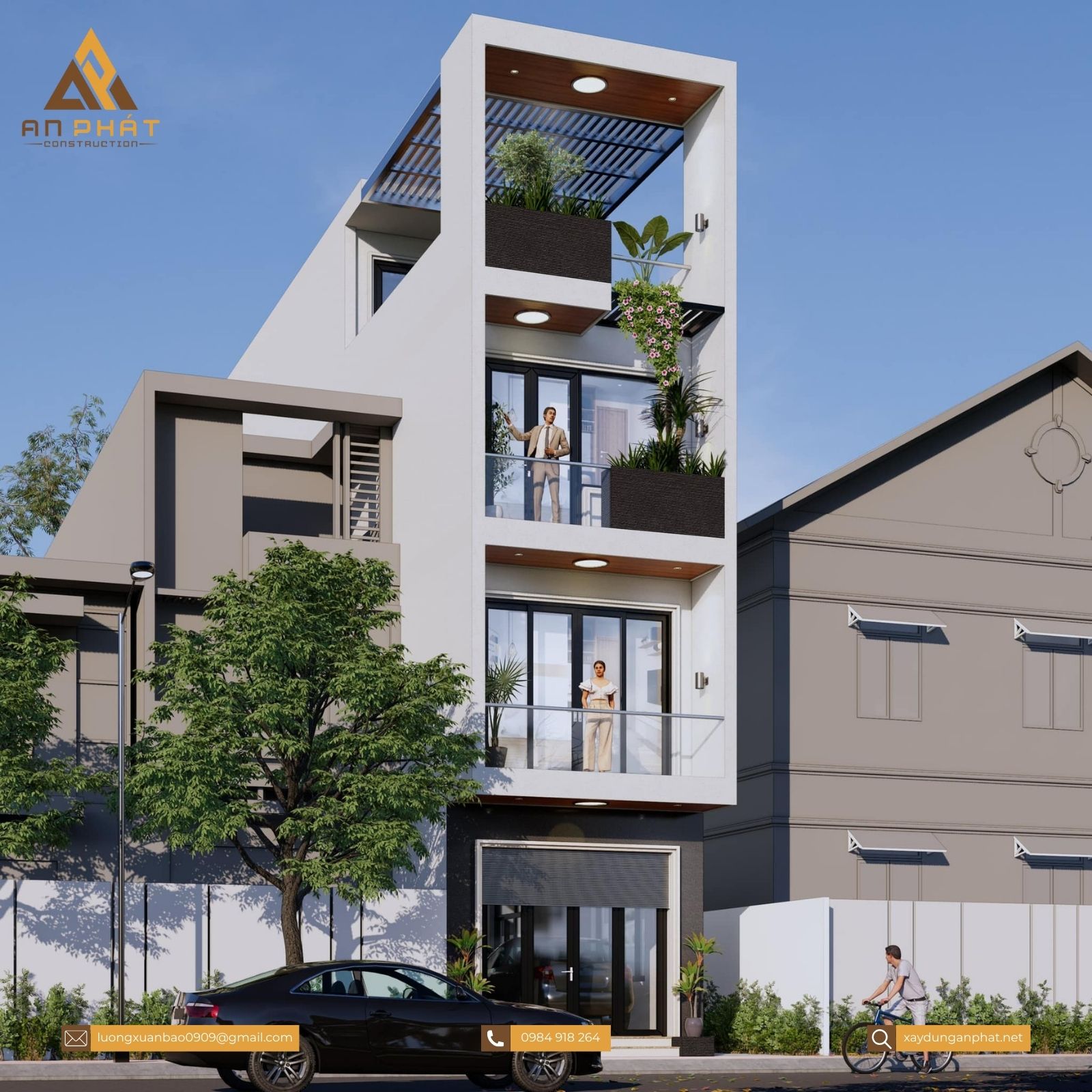 Nhà phố 1 trệt 3 lầu hiện đại