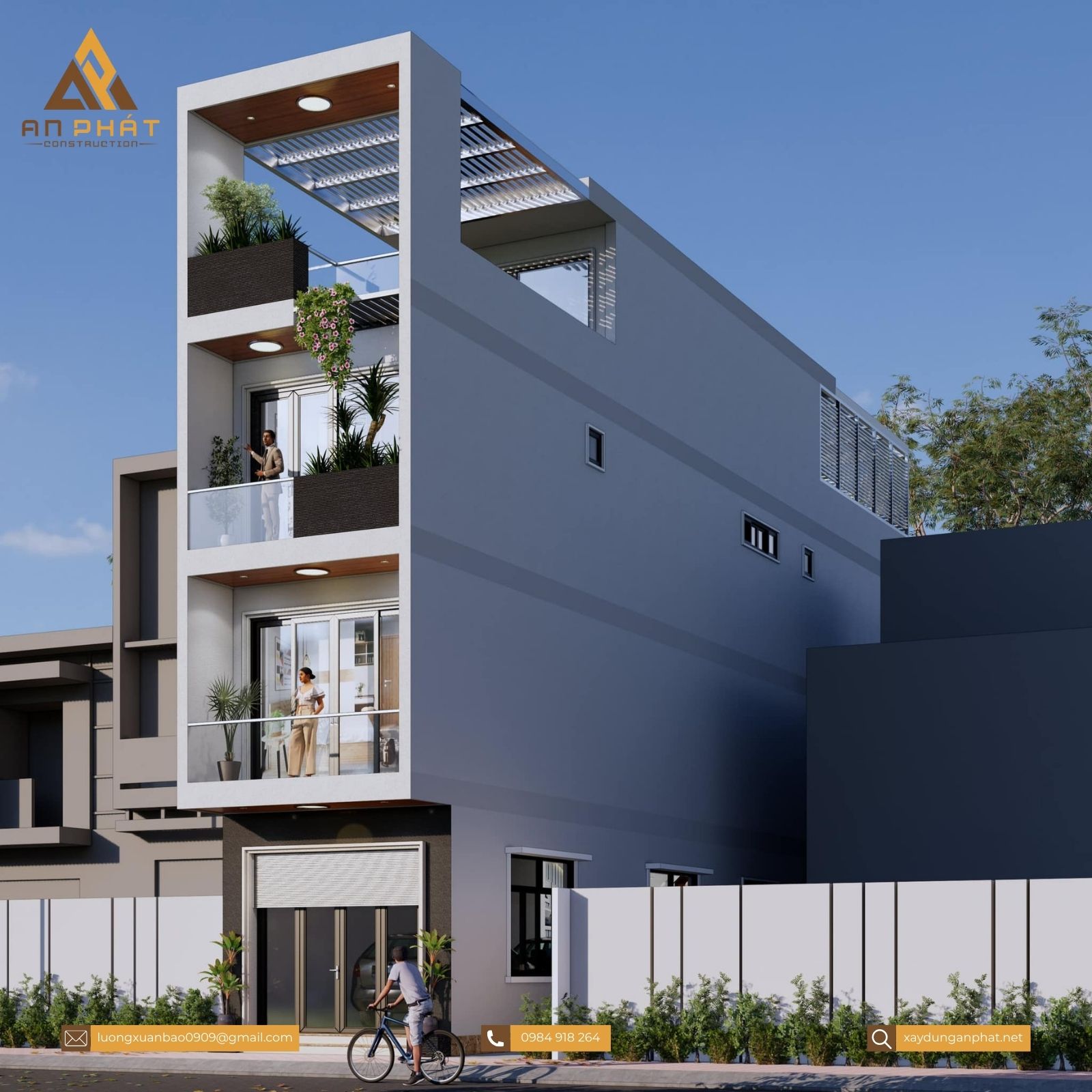 Nhà phố 1 trệt 3 lầu hiện đại