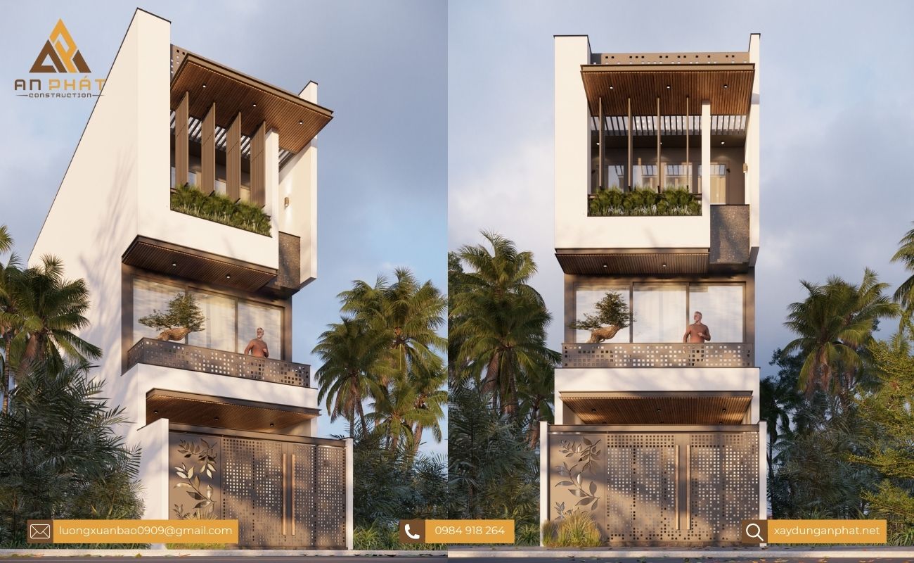 Nhà phố 3 tầng tối giản, hiện đại