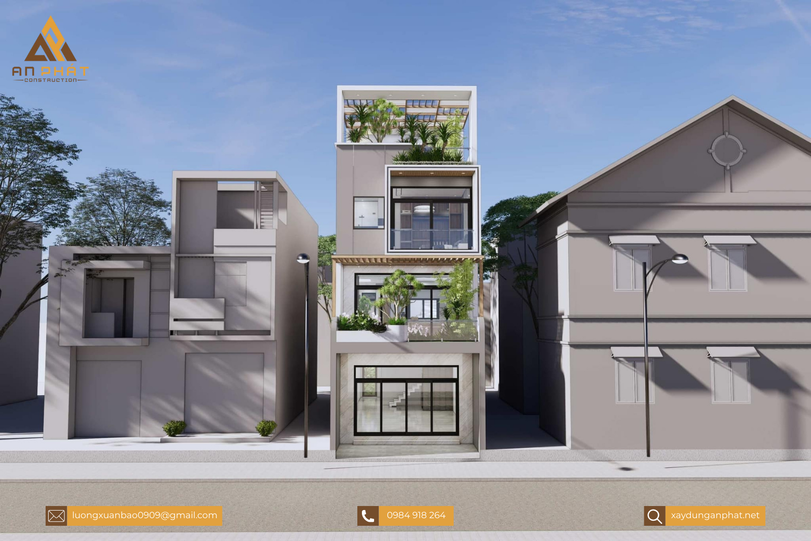 Nhà phố 5.5x20 1 trệt 2 lầu sân thượng