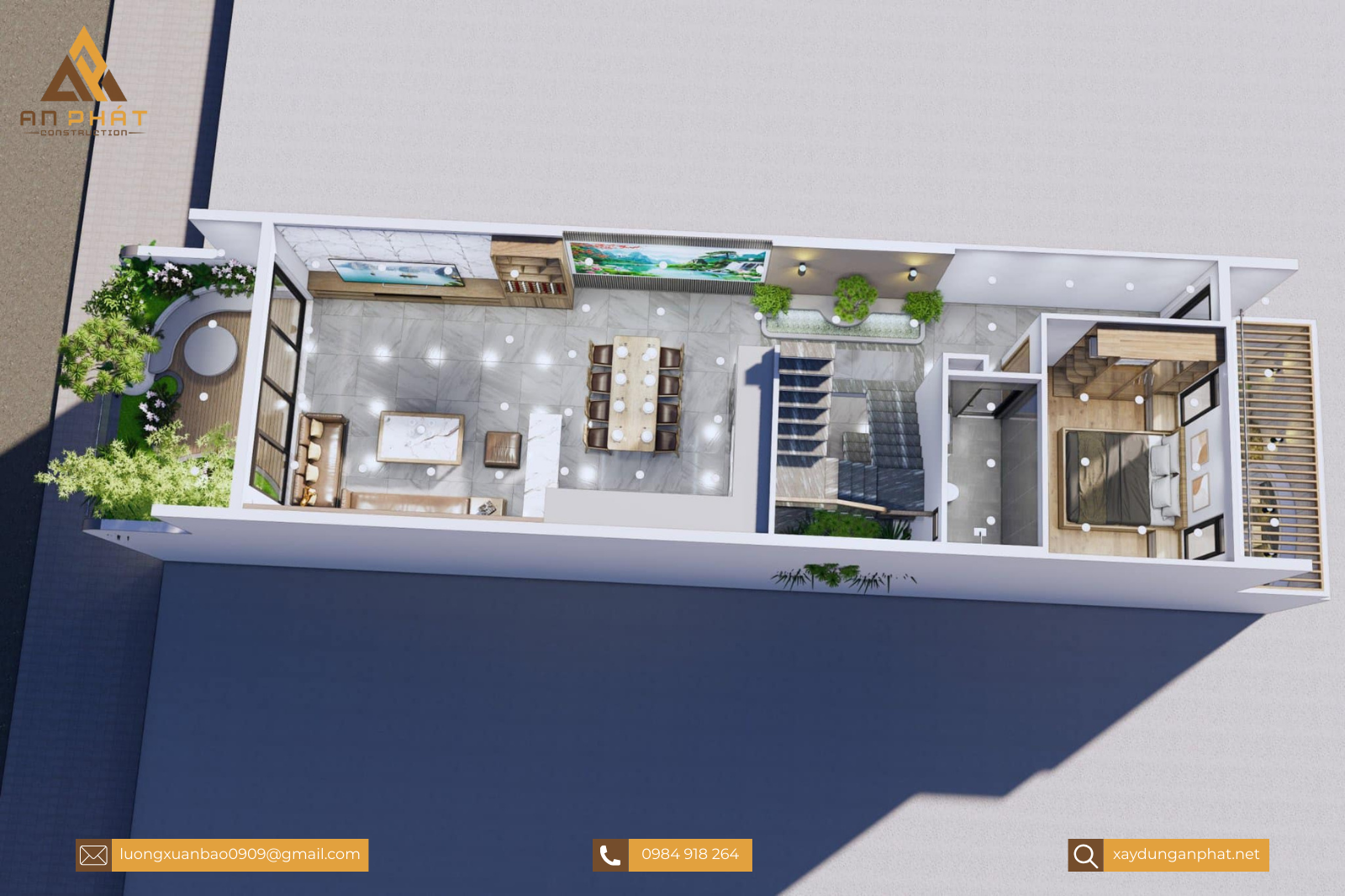 Nhà phố 5.5x20 1 trệt 2 lầu sân thượng