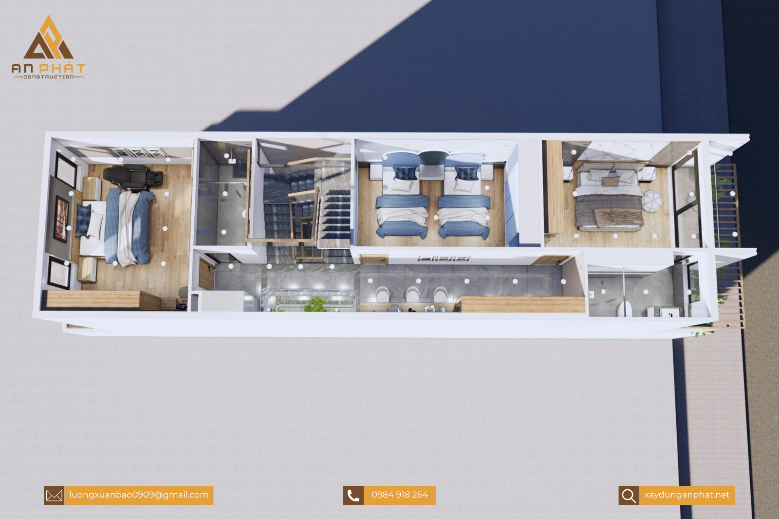 Nhà phố 5.5x20 1 trệt 2 lầu sân thượng