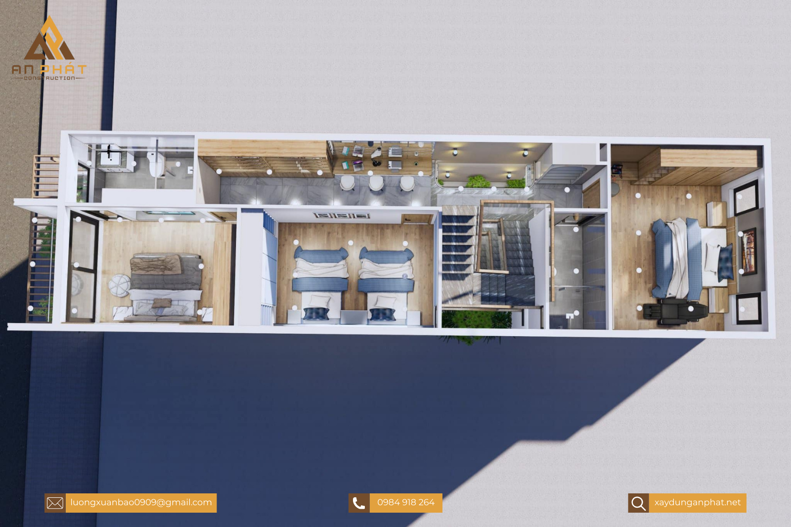 Nhà phố 5.5x20 1 trệt 2 lầu sân thượng