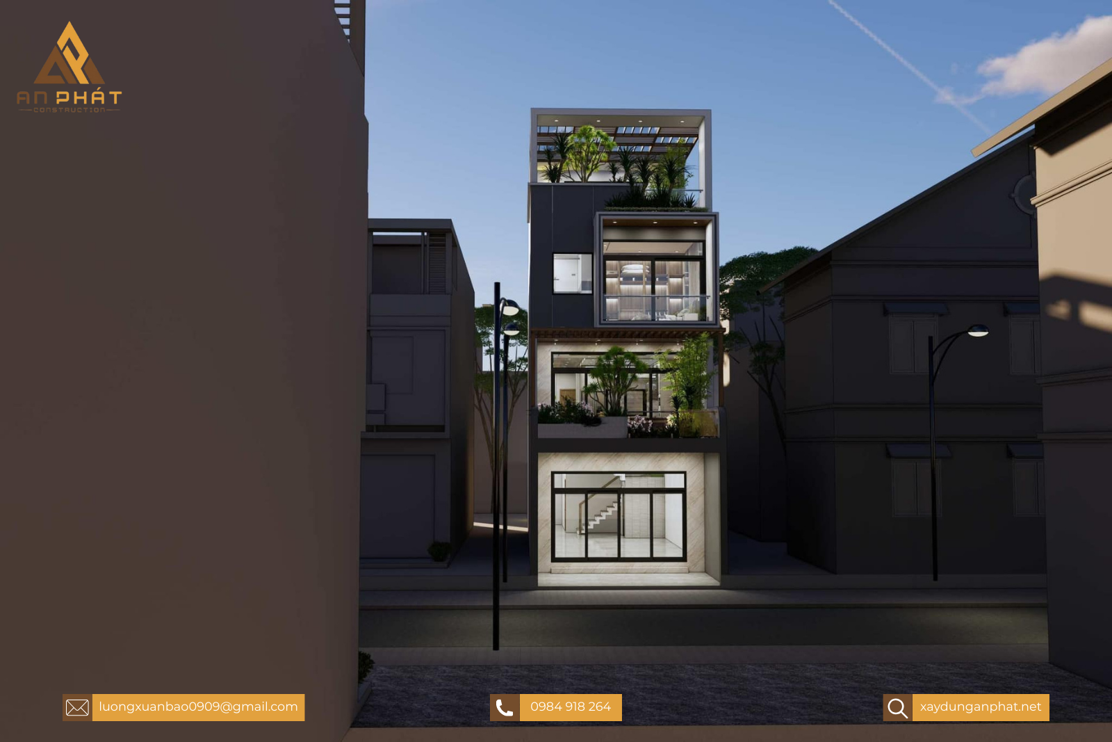 Nhà phố 5.5x20 1 trệt 2 lầu sân thượng