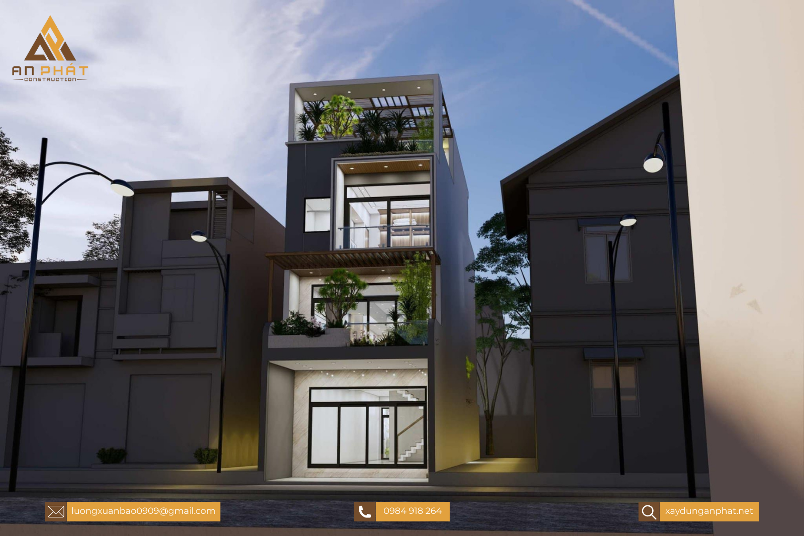 Nhà phố 5.5x20 1 trệt 2 lầu sân thượng