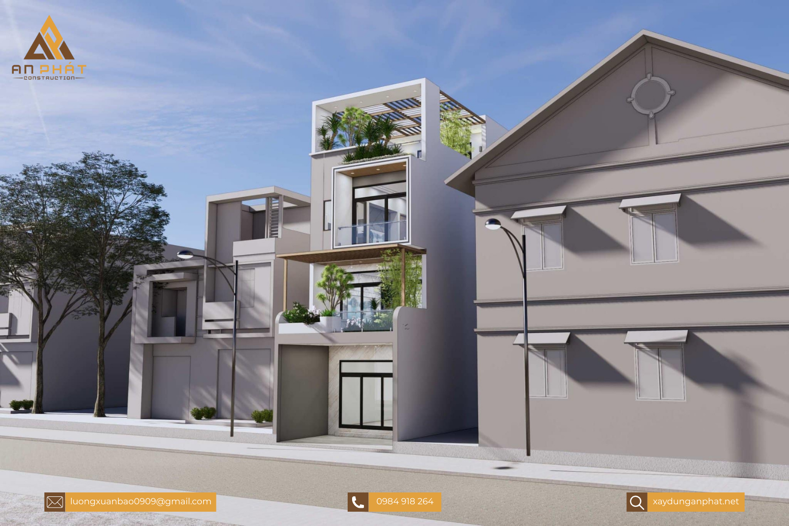 Nhà phố 5.5x20 1 trệt 2 lầu sân thượng