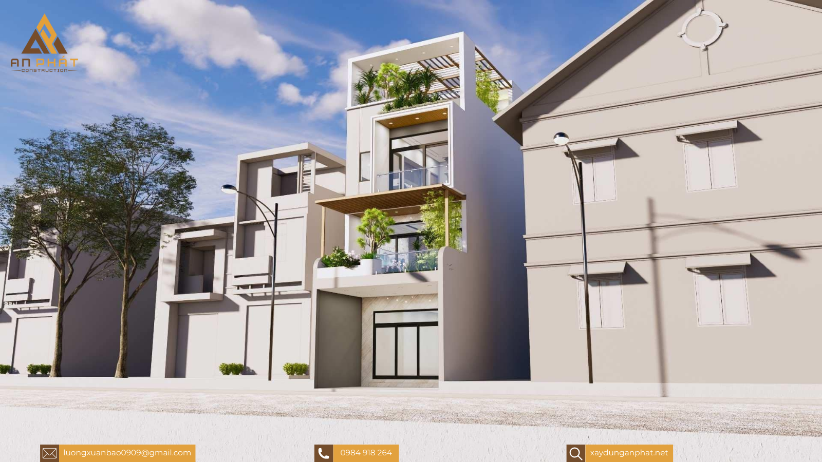 Nhà phố 5.5x20 1 trệt 2 lầu sân thượng