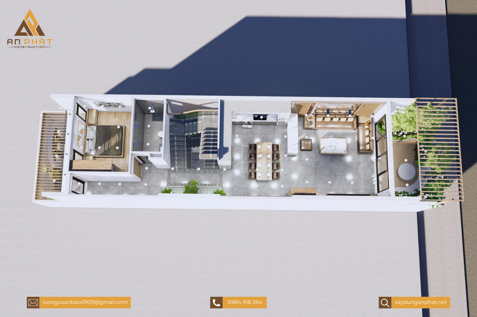 Nhà phố 5.5x20 1 trệt 2 lầu sân thượng