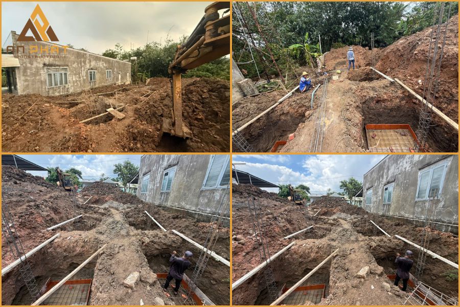 Thi công đào móng nhà anh Long