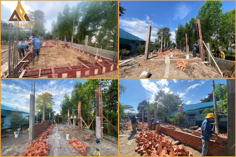 Thi công phần khung nhà cho dự án nhà chị Trang