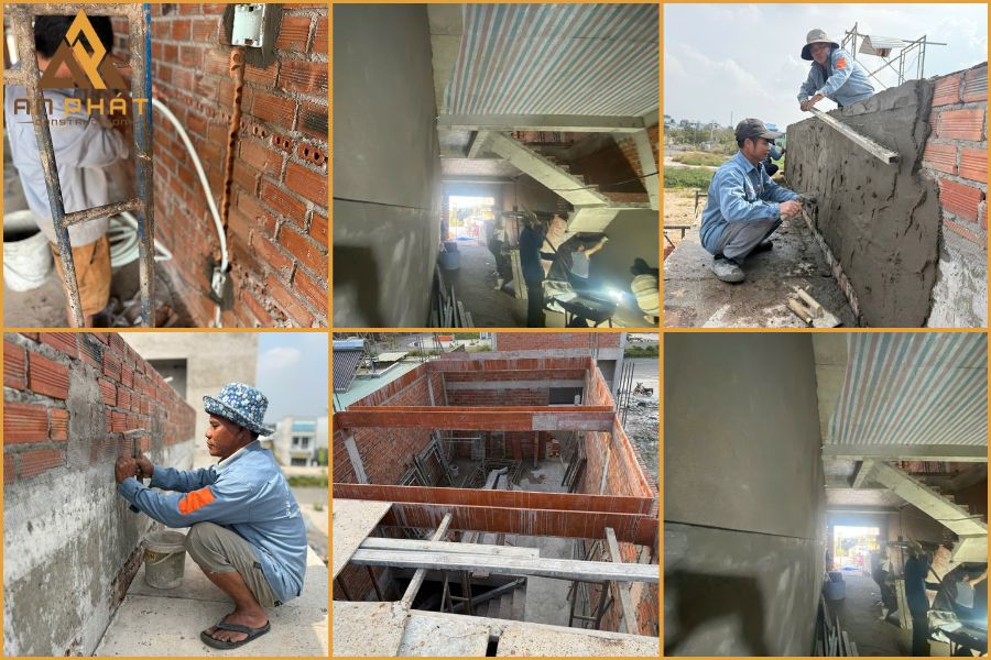 Xây tường bao, xây tô, cán nền dự án nhà chị Liễu